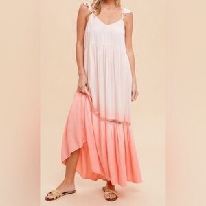 Hem & Thread Dip Dyed Ruffle Maxi Dress, size M, NEW WITH TAGS